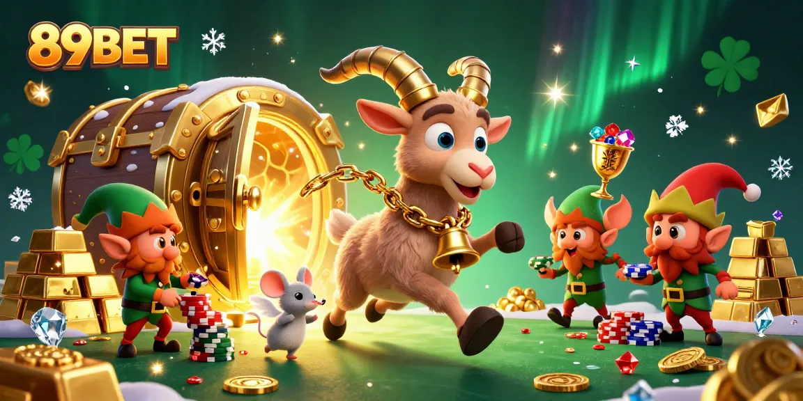 Experience the thrill at 89BET with a festive casino atmosphere, complete with lively characters and golden treasures.