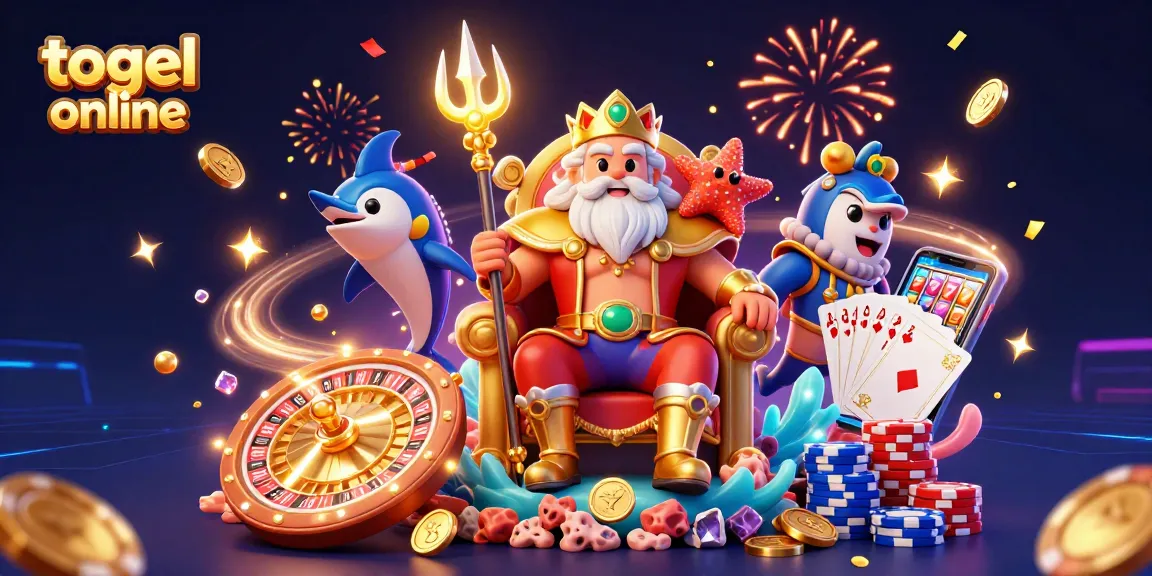Menghadirkan togel online dengan suasana kasino yang meriah, dikelilingi oleh koin emas dan batu permata yang berkilauan.