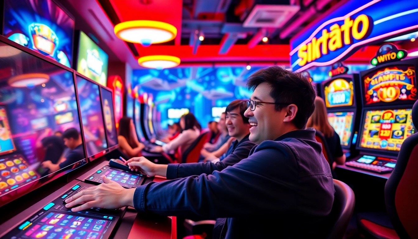 Asupantoto - Engaging online gaming scene with players and colorful slot games.