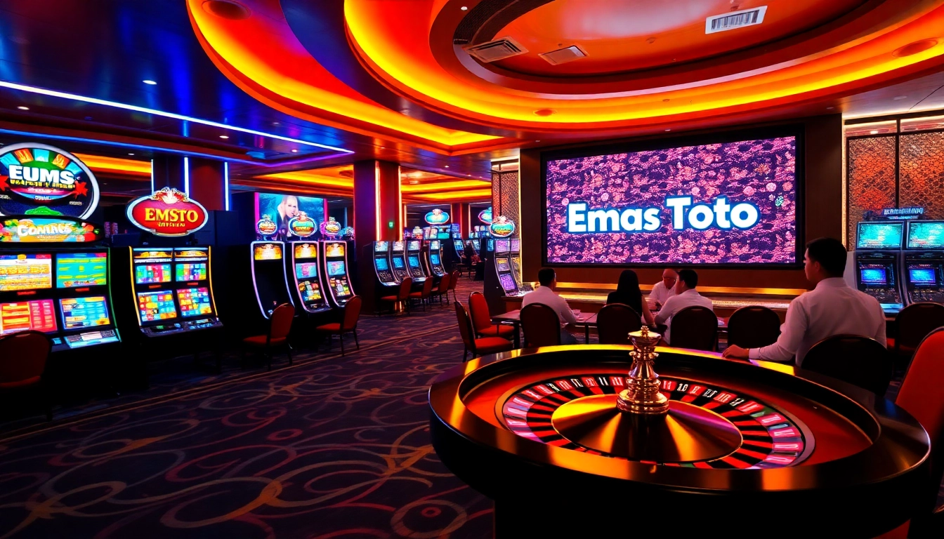 Players experiencing the thrill of winning in Emas Toto at a luxurious casino.