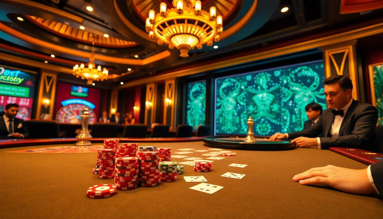 High-stakes poker game with vibrant casino elements on https://89bet.green/ showcasing excitement and luxury.