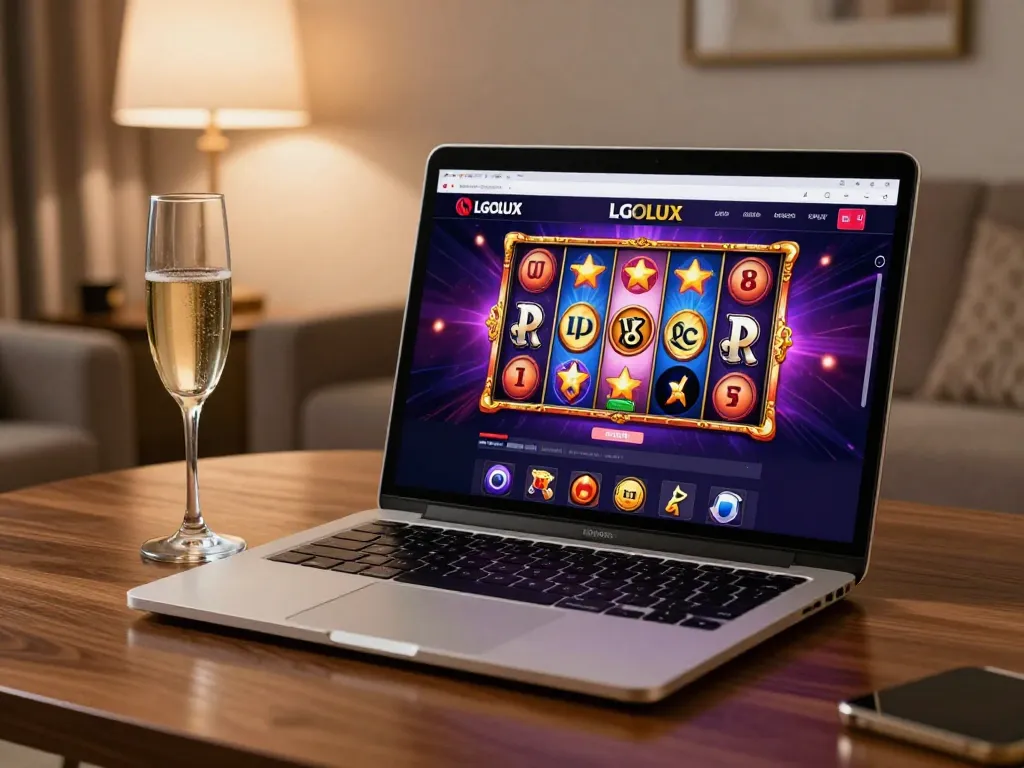 Engaging in a high-quality LGOLUX online gaming experience with vibrant slot reels.