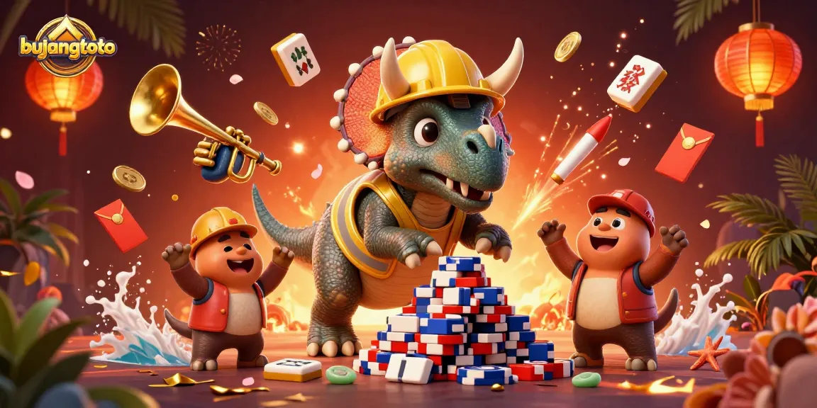 Bujangtoto menginspirasi suasana permainan kasino dengan triceratops dan mahjong mengelilingi keberuntungan.