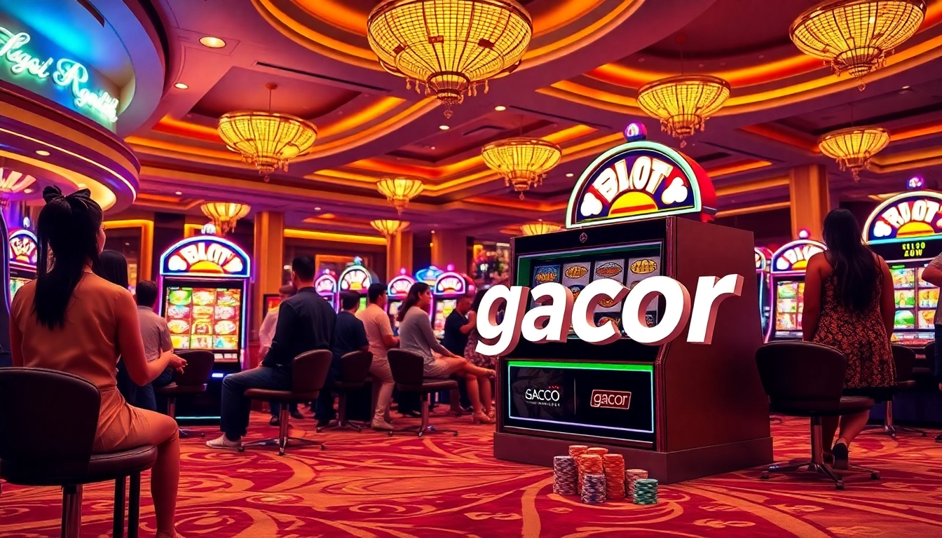 Experience the excitement of slot gacor with players enjoying a vibrant casino atmosphere.