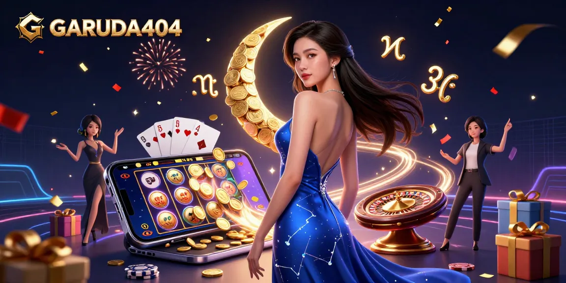 Experience vibrant slot gaming with GARUDA404 featuring a stunning illustration of luck and excitement.