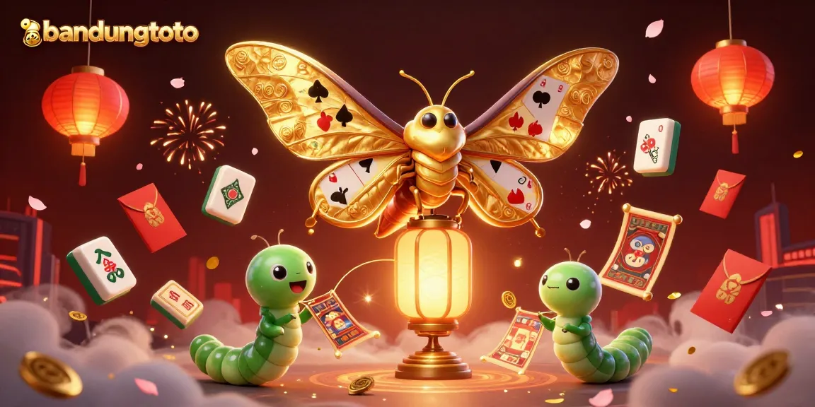 Experience the excitement of bandungtoto with a vibrant 3D casino scene featuring an enchanting moth and gaming elements.