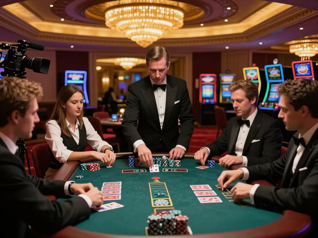 Players at the blackjack table in mb66ac casino focusing on their cards and bets.