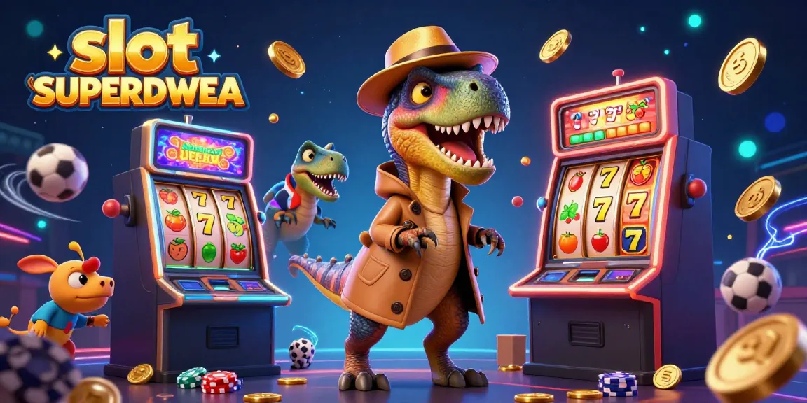Experience the thrill of slot SUPERDWEA with a velociraptor card counter at a dynamic casino scene.