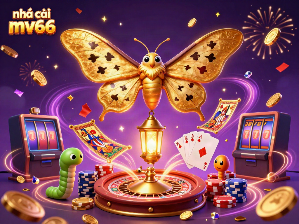 Experience dynamic gaming with nhà cái mv66: explore a vibrant casino world with moths and treasures.