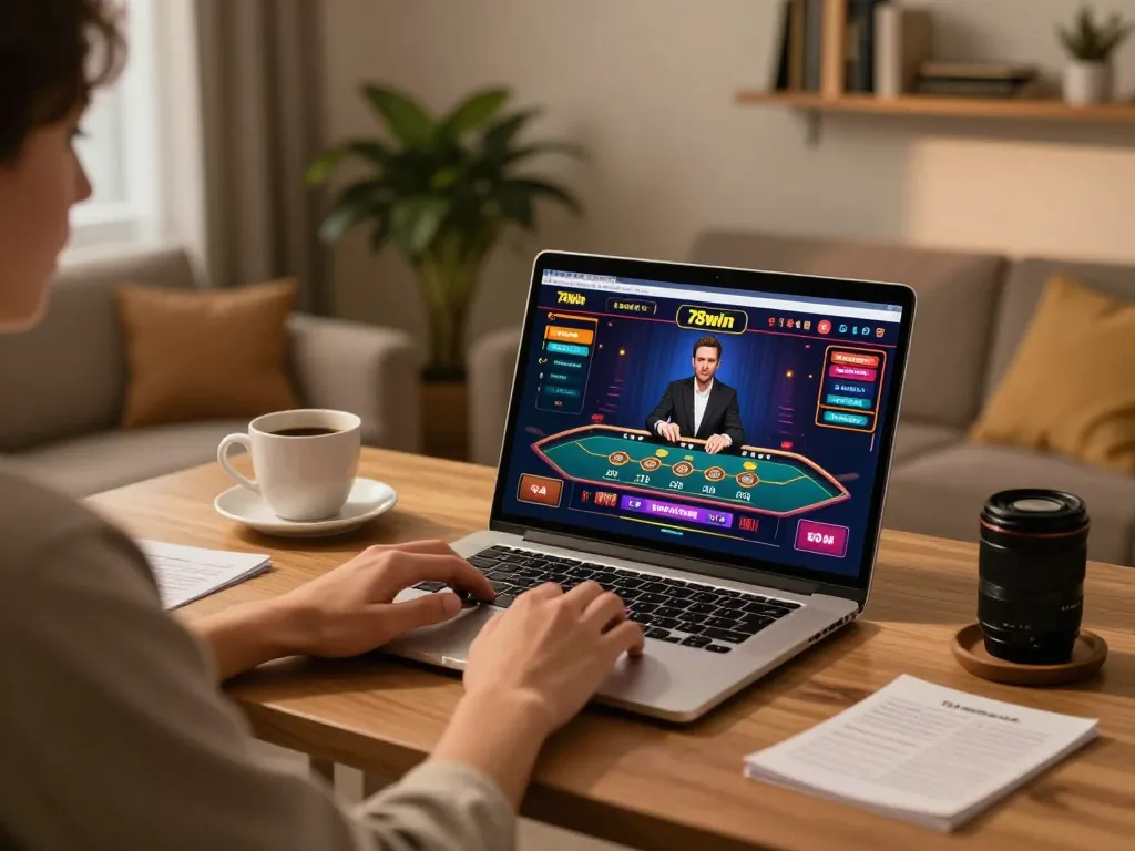 Engaging in online gaming at 78win with a live dealer interface and cozy surroundings