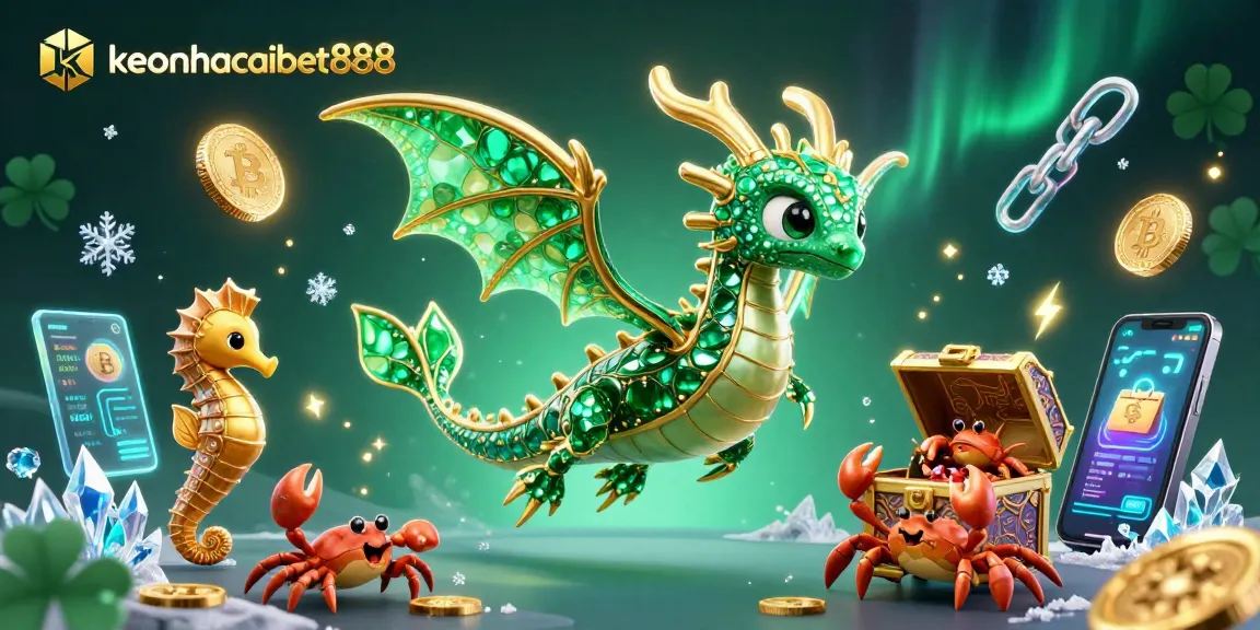 Experience keonhacaibet888 with a vibrant sea dragon and crypto elements in a dynamic casino scene.
