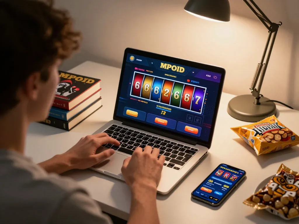 MPOID gaming interface displayed on laptop during an interactive online gambling session.