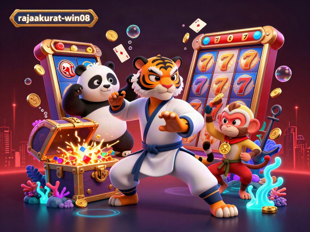 Experience the thrilling excitement of rajaakurat-win08 with vibrant slot reels and lively characters.