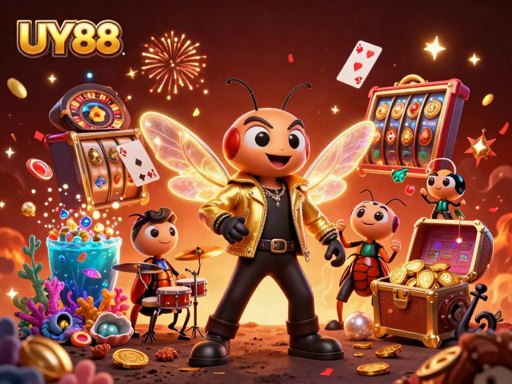 Experience the thrill of UY88 with vibrant casino characters and exploding treasures!