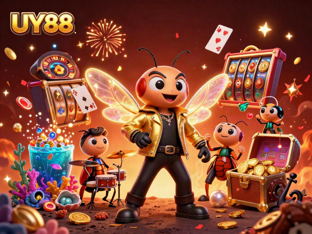 Experience the thrill of UY88 with vibrant casino characters and exploding treasures!
