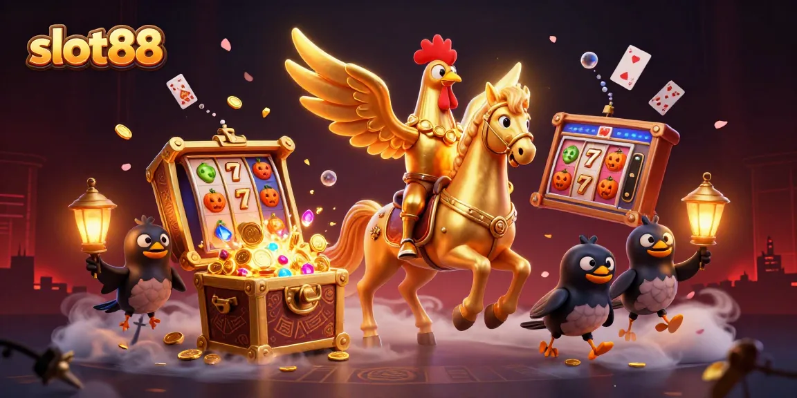 Memenangkan permainan slot88 dengan simbol jackpot dan elemen kasino berkilau.