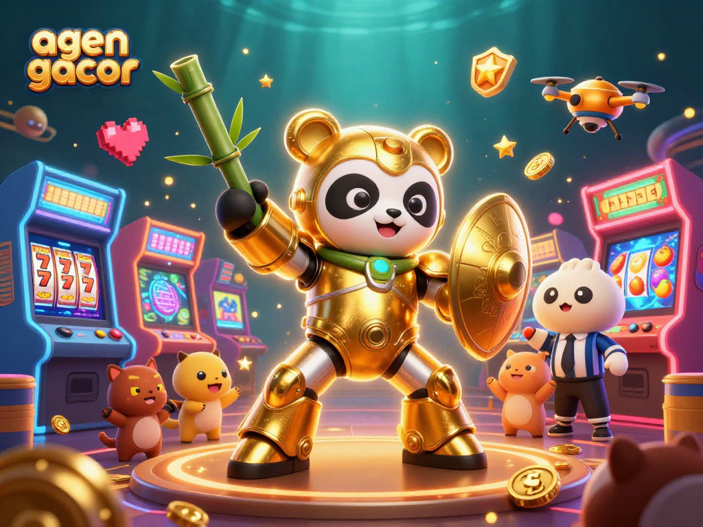 Engage with the agen gacor gaming experience, highlighted by vibrant 3D characters and casino elements.