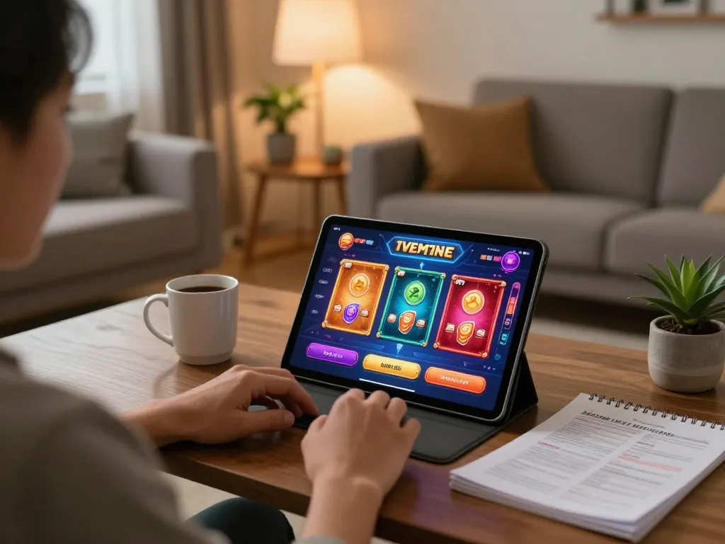 TÀI GO88 on a tablet, showcasing online casino options in a cozy home setting.