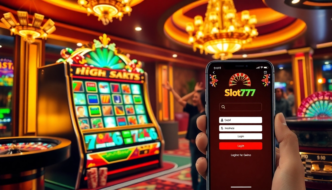 Players celebrating a jackpot win at a slot777 login gaming interface in a luxurious casino.