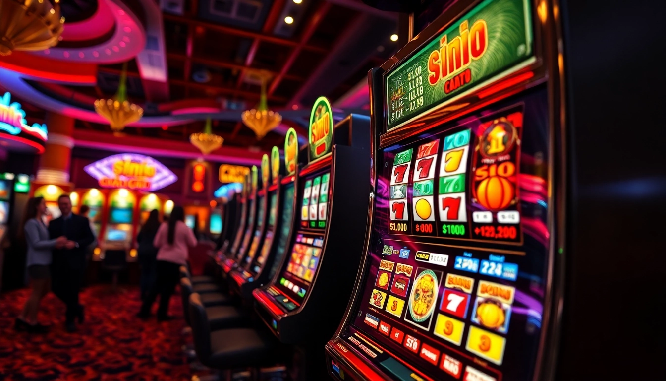 Slot machine menarik perhatian dengan lampu gemerlap di kasino.