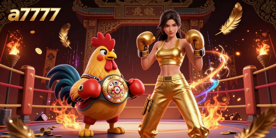 Engage with thrilling a7777 casino action featuring a dynamic boxing scene with champions and gold coins.