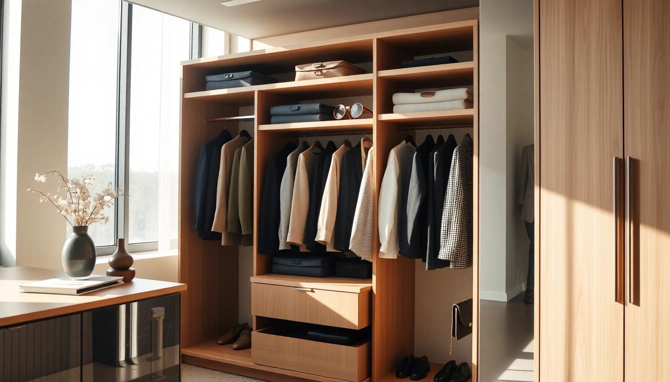 Mengatur pakaian secara profesional di wardrobe koitoto yang elegan dan rapi.