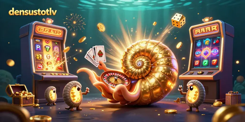 Experience the excitement of densustotolv with a vibrant underwater casino scene featuring games and prizes.