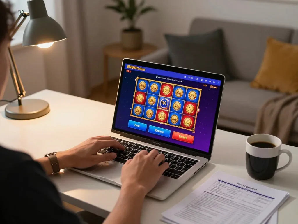 Bermain game online di 88Pulsa dengan laptop di lingkungan rumah yang nyaman, mencerminkan perjudian yang bertanggung jawab.