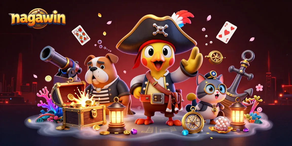 Nagawin offers thrilling gaming adventures with a vibrant pirate-themed illustration showcasing captivating casino elements.