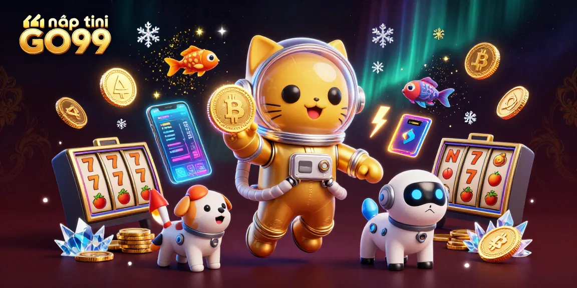 Engage with nạp tiền GO99 via a vibrant cosmic casino scene showcasing cryptocurrency elements.