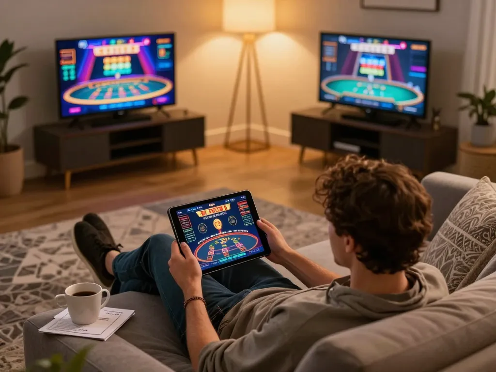 Engaging in thrilling online gaming at 79club from a cozy home setting.