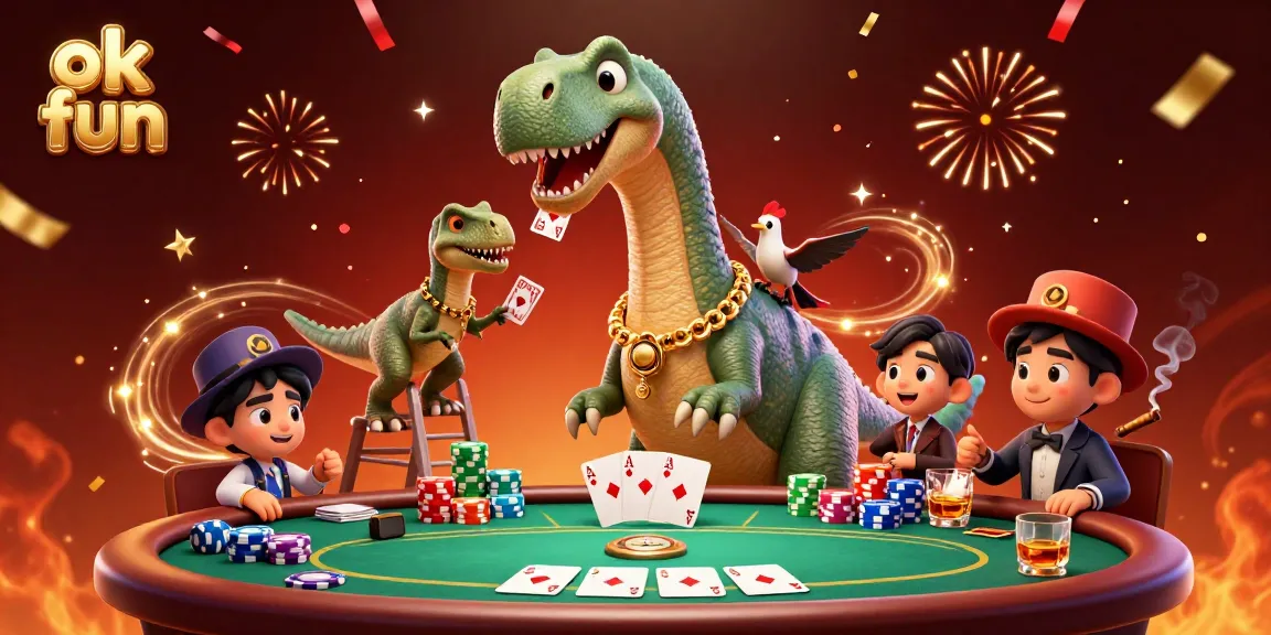 Engage in exciting poker action with the playful ok fun characters in a vibrant casino scene.