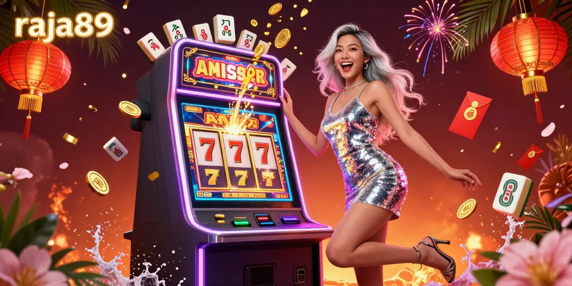Experience winning with raja89 as vibrant slot machines and festive elements create an exciting casino atmosphere.