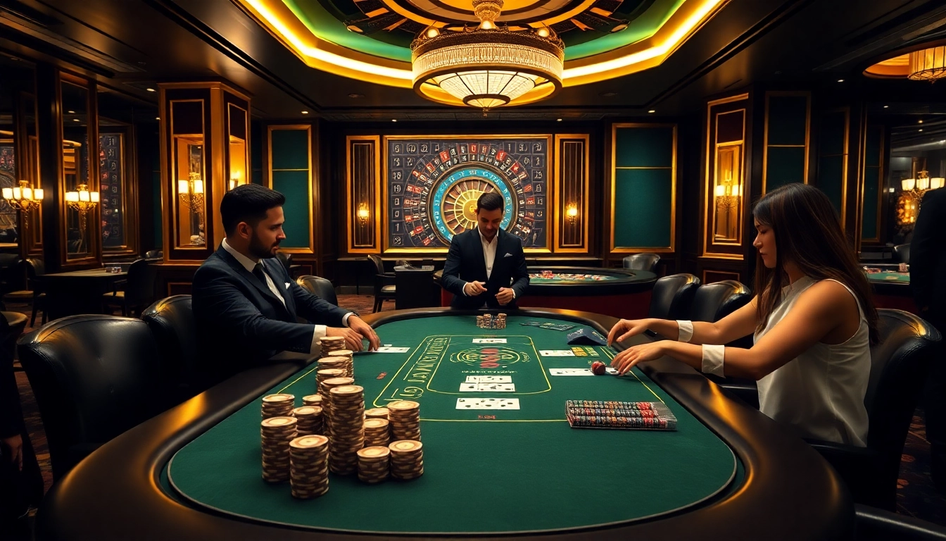 Engaging players at the OK8386 poker table in an elegant casino environment.