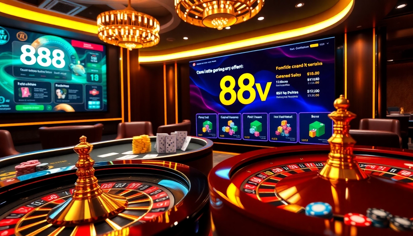 Experience the excitement of 88vv with vibrant casino games, roulette, and poker tables.