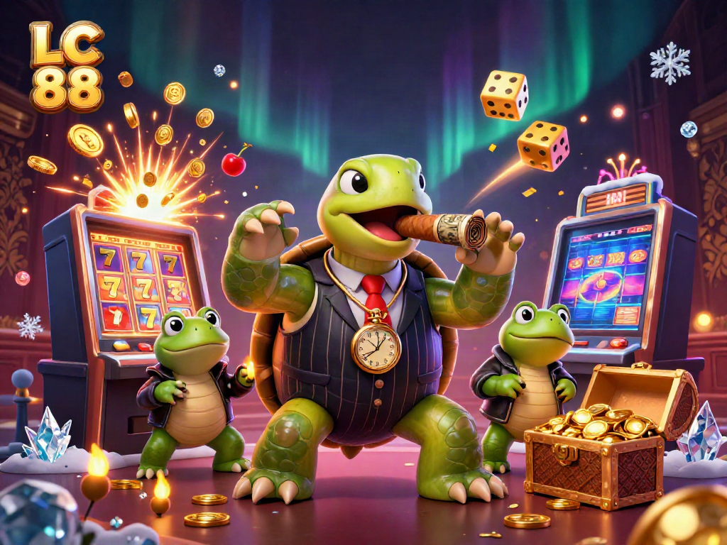 Experience an exciting gaming atmosphere with LC 88, featuring a mobster turtle and bullfrog enforcers amid a jackpot explosion.