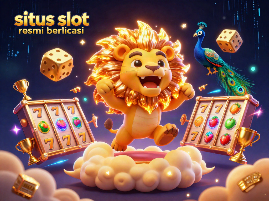 Engage in exciting gameplay at situs slot resmi berlicensi with vibrant slot reels, golden dice, and thrilling casino elements.