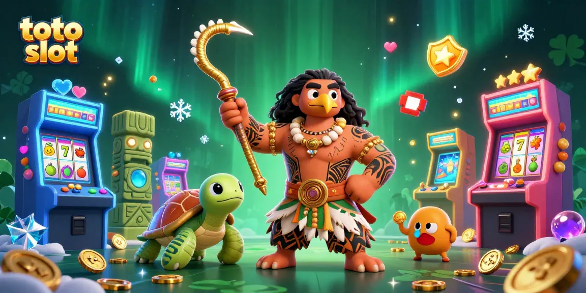 Visualisasi permainan toto slot dengan karakter kartun dan elemen kasino yang menarik.