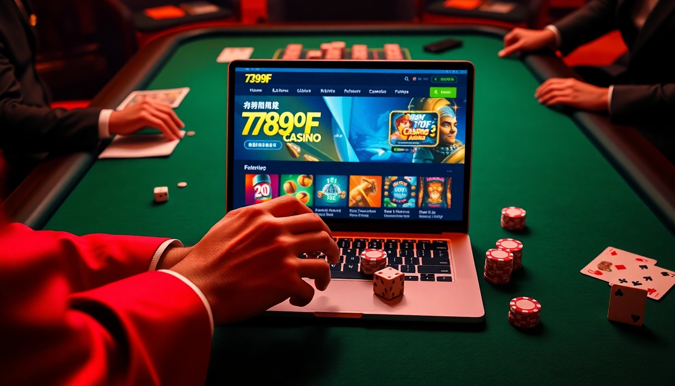 Engaging with 789f đăng nhập feature in an elegant online casino setup with vibrant graphics.