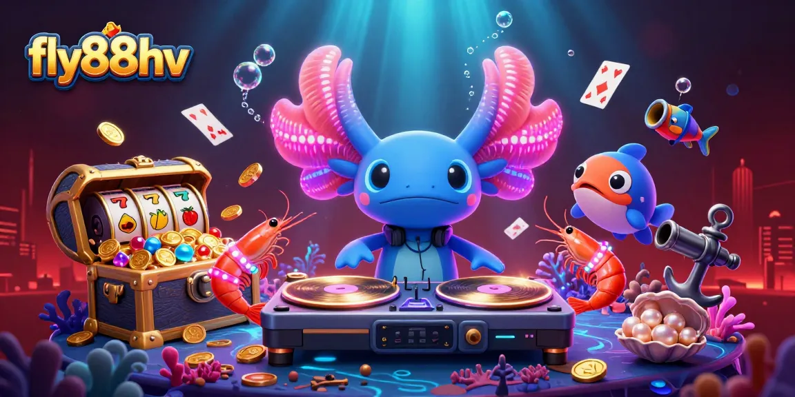 Experience thrilling gameplay at fly88hv with an energetic axolotl DJ and dynamic underwater casino vibes.
