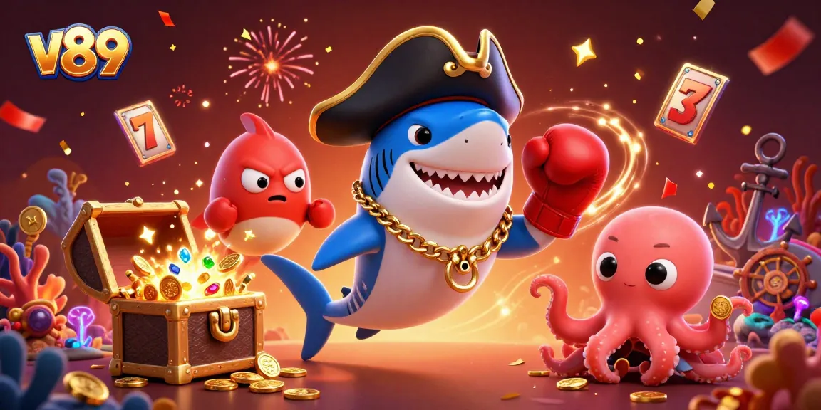 Permainan v89 yang meriah dengan ikan hiu bajak laut dan karakter lucu di Microsoft.