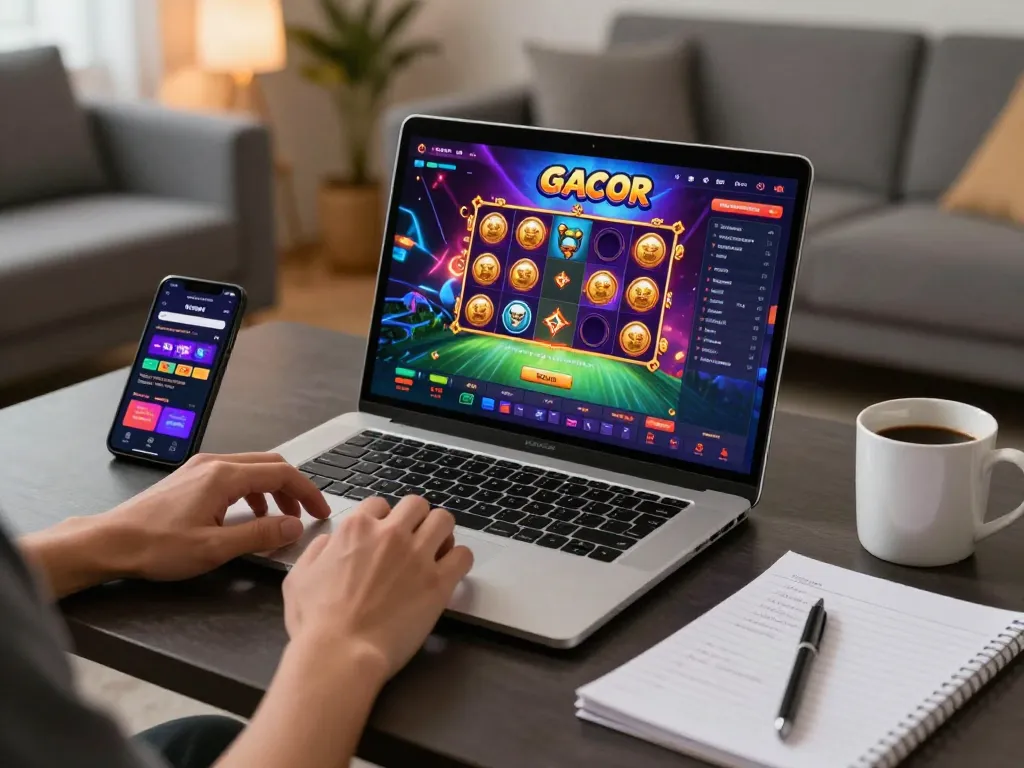 Engaging gameplay of slot gacor with colorful graphics on online gaming setup