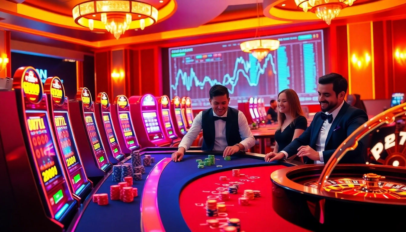 Engaging scene with online gambling interface showcasing vibrant slot machines, inviting poker tables, and colorful gaming chips on display, highlighting 包网.