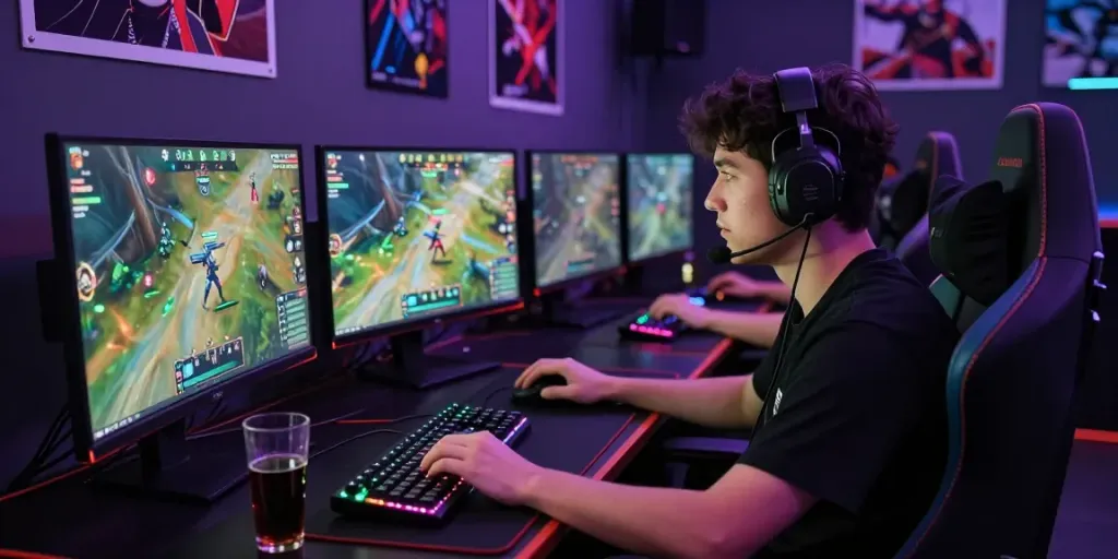 Proses login cirebontoto dengan gamer fokus di lingkungan gaming modern.