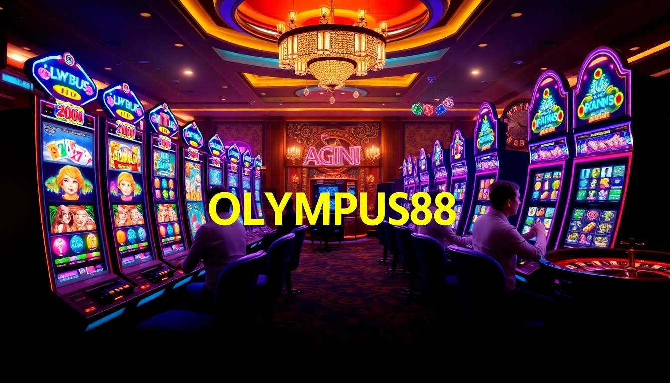 Players experiencing the thrill of winning at OLYMPUS88 online slots in a luxurious casino setting.