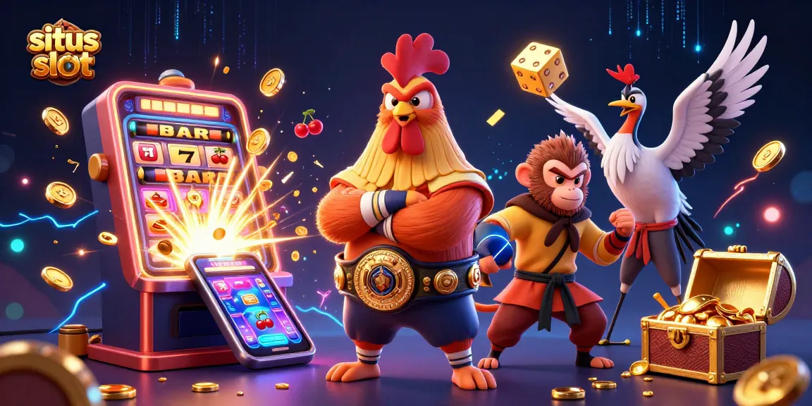 Menangkan situs slot terbaik dengan slot mesin, simbol BAR, dan dada harta berisi koin emas.