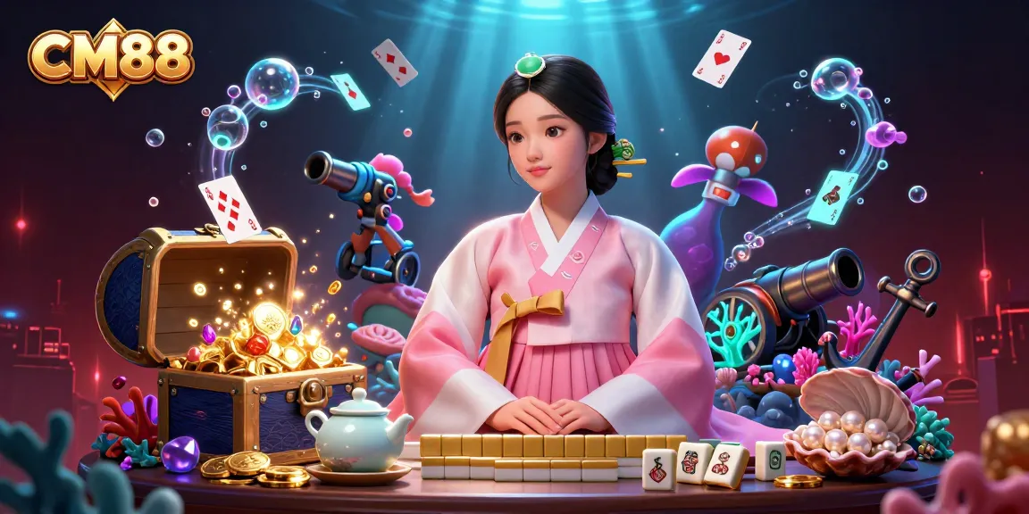 Experience excitement at CM88 with an elegant Asian woman showcasing a serene atmosphere filled with gambling elements.