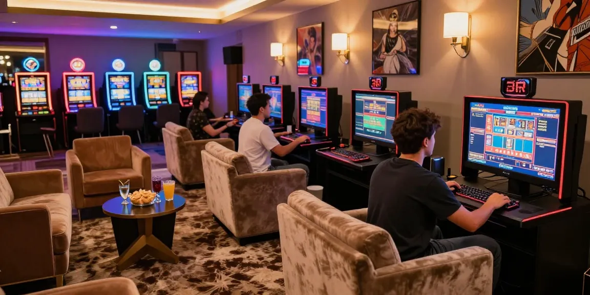 Lingkungan permainan mewah LUXURY777 dengan pencahayaan cerah dan permainan slot modern.