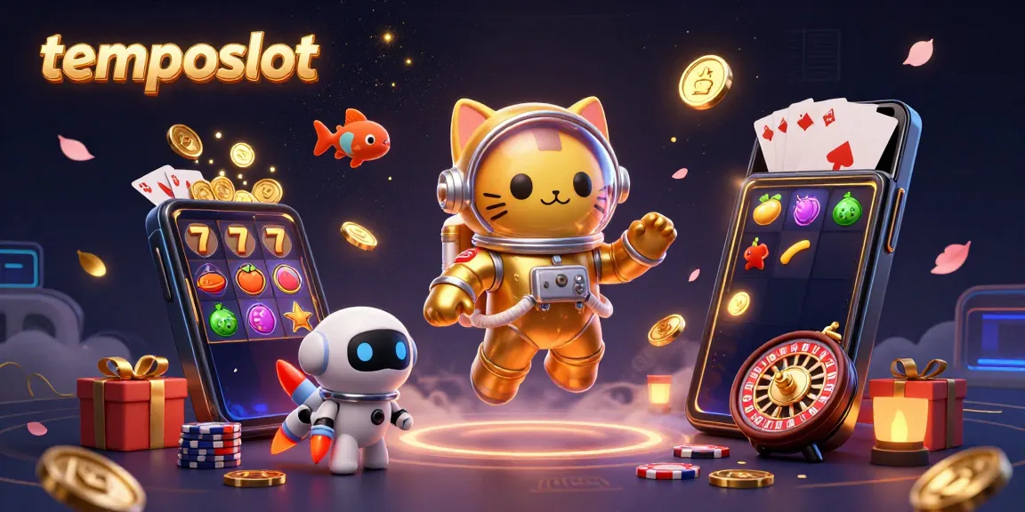 Exciting atmosphere featuring temposlot games with vibrant 3D characters and casino elements.