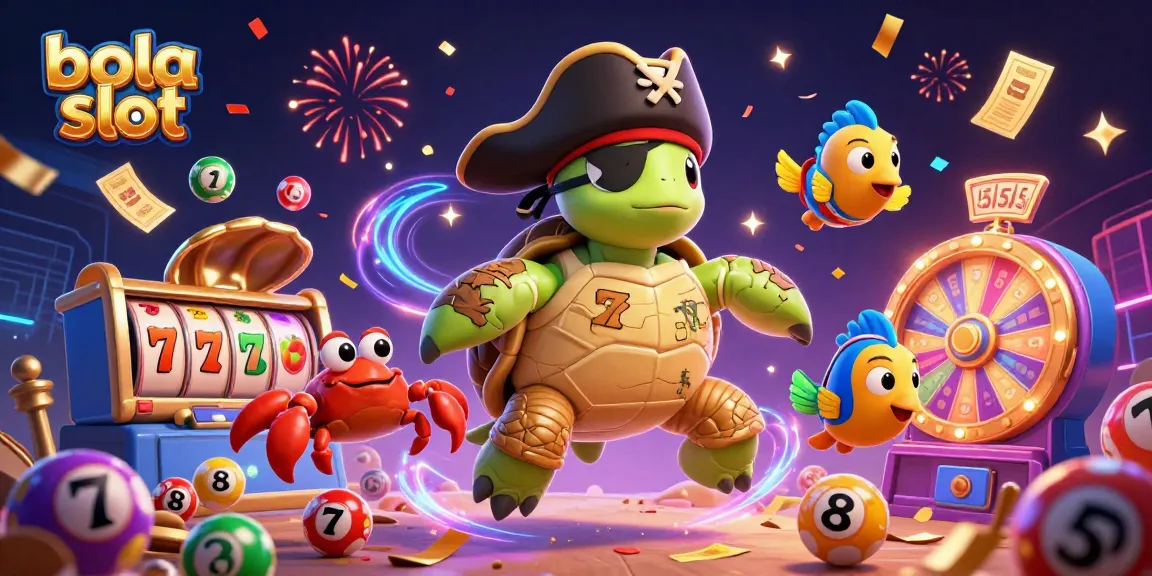 Experience thrilling bola slot adventures with a vibrant, detailed 3D scene of dynamic casino elements.